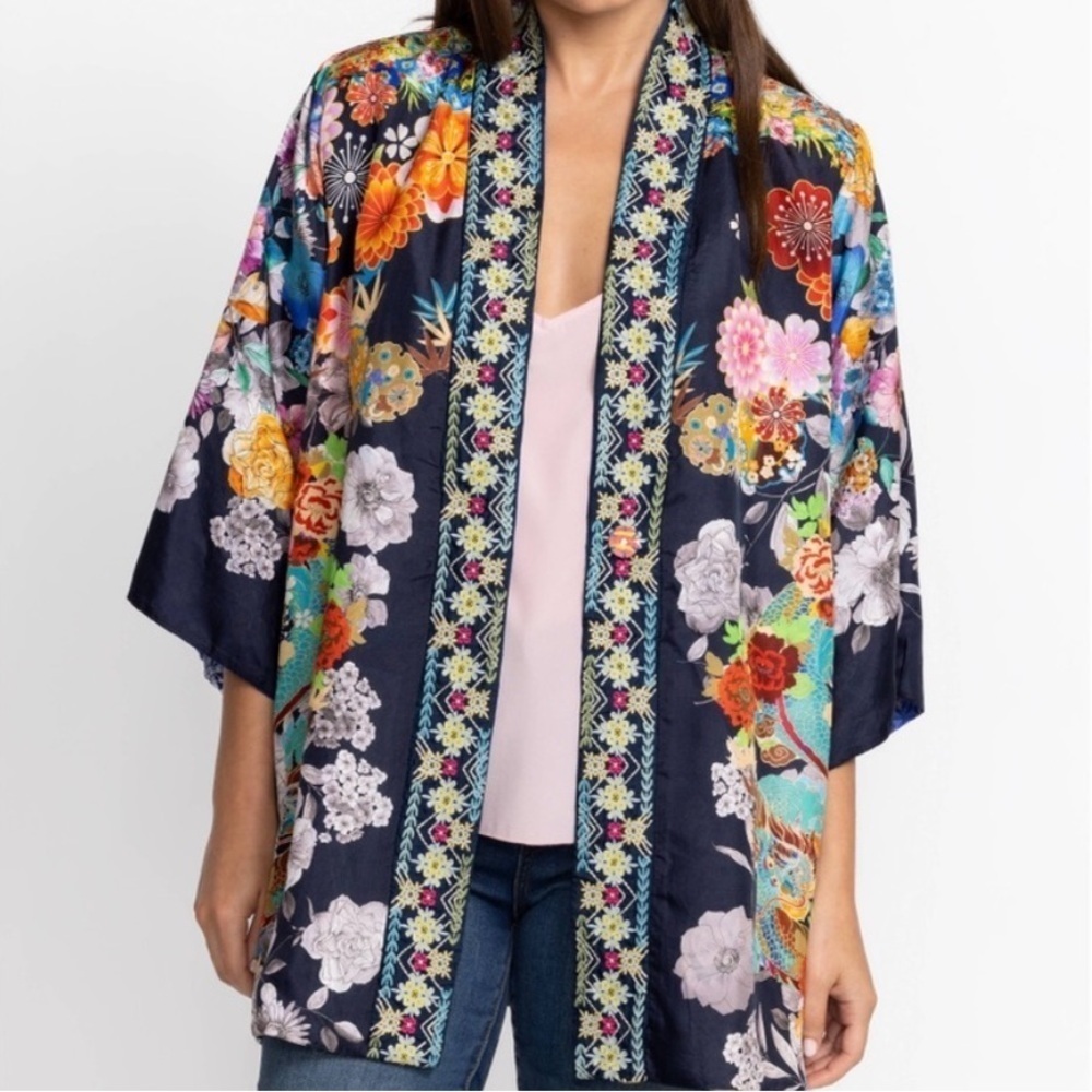 Johnny Was Navy Floral Cape Reversible two ways to wear! - Picture 5 of 14